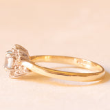 Anello vintage in oro giallo 9K con topazio azzurro (0.40ct ca.) e diamanti (0.07ctw ca.)