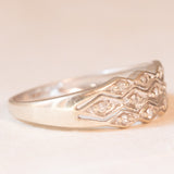 Anello a fascia vintage in oro bianco 9K con diamanti (0.13ctw ca.), anni ‘70/‘80