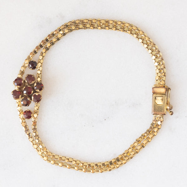 Braccialetto vintage in oro giallo 8K con granati (0.90ctw ca.), anni ‘50