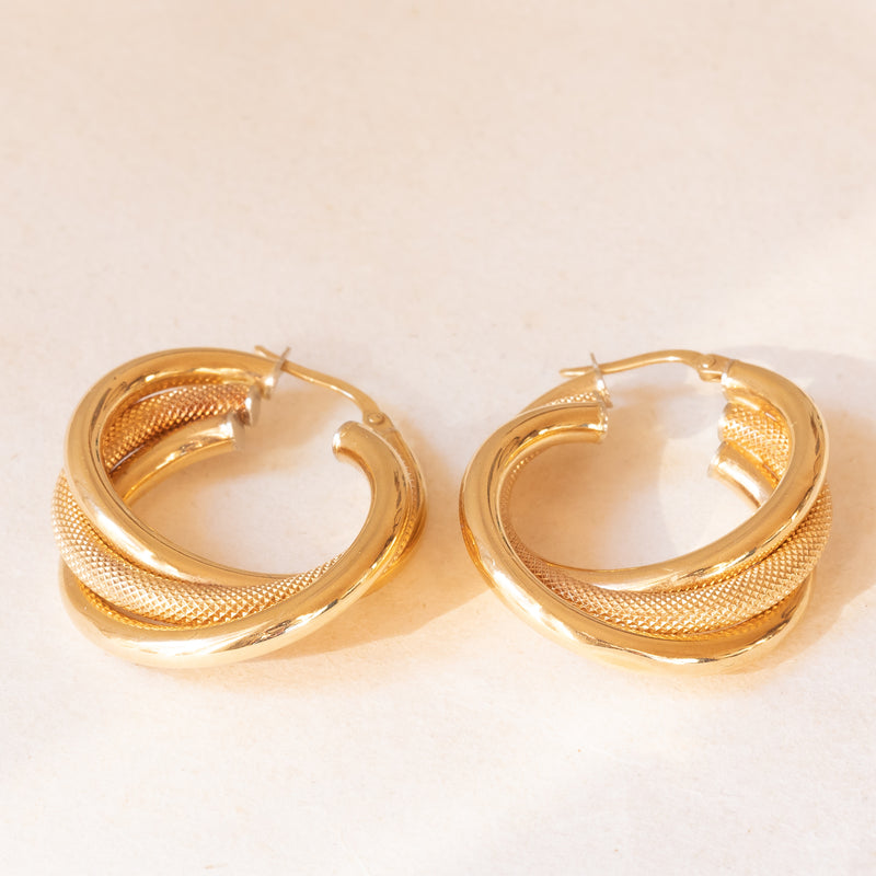 Orecchini vintage a cerchio a canna vuota in oro giallo 18K, anni ‘60