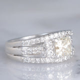 Anello a fascia vintage in platino con diamanti per un totale di 1.25ct (centrale di taglio princess 0.78ct), anni ‘80