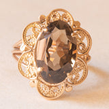 Vintage-Cocktailring aus 14-karätigem Gelbgold mit Rauchquarz (ca. 5.80 Karat), 60er Jahre