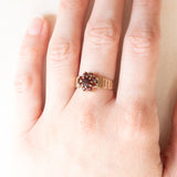 Vintage 9K Gelbgold Gänseblümchen-Bandring mit Granaten, 70er Jahre