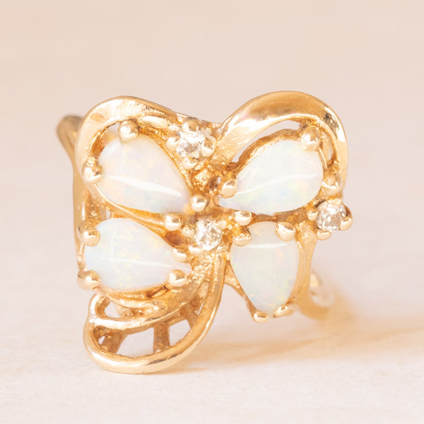 Anello vintage a forma di farfalla in oro giallo 14K con con opali (0.60ctw ca.) e diamanti, anni ‘70