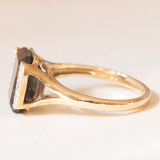 Vintage-Ring aus 9-karätigem Gelb- und Weißgold mit Rauchquarz (ca. 3 Karat) und Diamanten, 70er Jahre