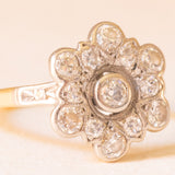 Antiker 18-Karat-Gelb- und Weißgold-Diamant-Blumenring im alten europäischen Schliff (ca. 0.88 ctw), 20er Jahre