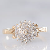 Anello a fiore vintage in oro giallo 9K con diamanti (0.18ctw ca.), anni ‘80