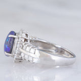 Anello vintage in platino con opale nero (1.51) e diamanti (0.92ctw), anni ‘80/‘90