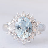Anello a margherita vintage in platino con acquamarina (2ct) e diamanti (0.56ctw), anni ‘80