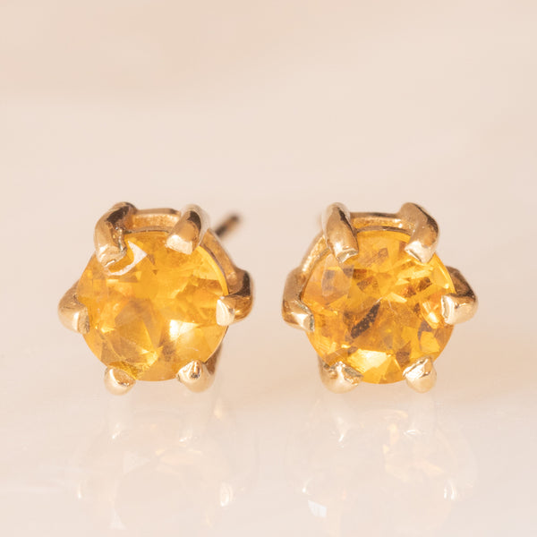 Orecchini punto luce vintage in oro giallo 9K con quarzi citrini (0.40ct ca.), anni ‘70