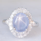 Anello ballerina vintage in platino con zaffiro stellato (6.40ct) e diamanti (0.94ctw), anni ‘80