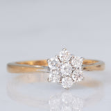 Vintage-Blumenring aus 9-karätigem Gelb- und Weißgold mit Diamanten im Brillantschliff (ca. 0.33 ctw)