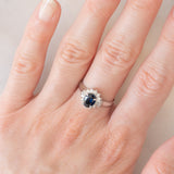 Anello ballerina vintage in platino con zaffiro (1.05ct) e diamanti (0.35ctw), anni ‘90