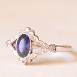 Art-Deco-Ring aus Platin und 18 Karat Weißgold mit Saphir und Rosettendiamant, 30er Jahre