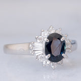 Anello ballerina vintage in platino con zaffiro (1.05ct) e diamanti (0.35ctw), anni ‘90