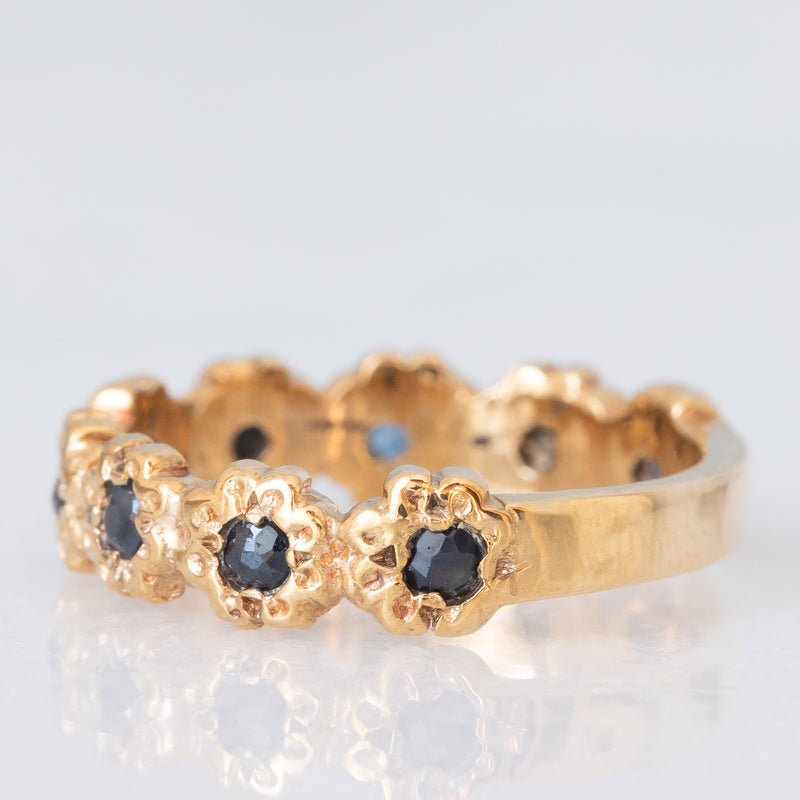 Mezzo eternity vintage in oro giallo 9K con zaffiri (0.36ctw ca.), anno 1983