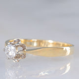 Solitario vintage in oro giallo 14K con diamante di taglio brillante (0.25ct ca.), anni ‘40/‘50