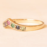 Vintage-Ring „Dearest“ aus 9 Karat Gelbgold mit Diamant, Smaragd, Amethyst, Rubin, Smaragd, Saphir und Turmalin, Jahr 1992