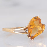Solitario in oro giallo 9K con quarzo citrino di taglio a cuore (2.18ct ca.) e diamanti
