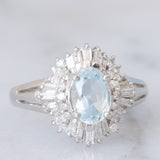 Anello ballerina vintage in platino con acquamarina (0.65ct) e diamanti (0.35ctw), anni ‘80/‘90