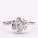 Anel vintage de floco de neve em ouro branco 14K com diamantes em lapidação brilhante (aprox. 0.40 ctw), década de 70