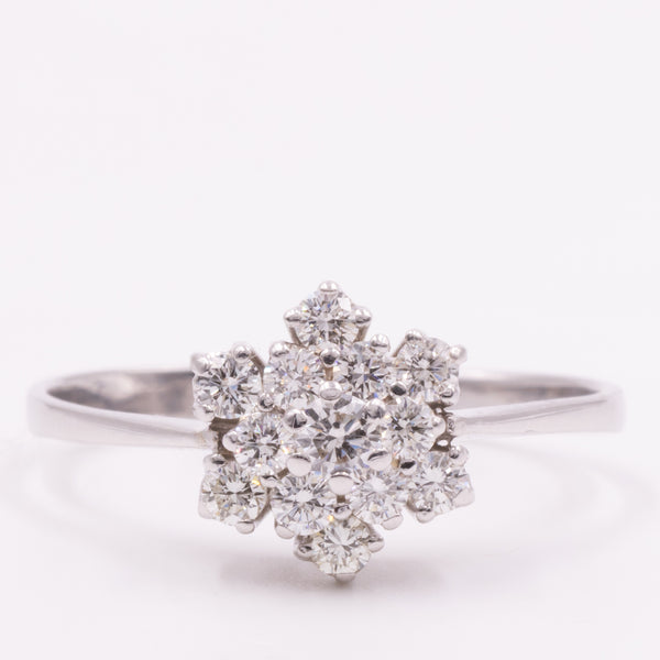Anello a fiocco di neve vintage in oro bianco 14K con diamanti di taglio brillante (0.40ctw ca.), anni ‘70