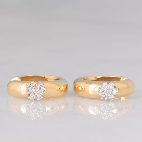 Orecchini a cerchio vintage in oro giallo 14K con fiore in oro bianco con diamanti di taglio brillante (0.20ctw ca.), anni ‘70/‘80
