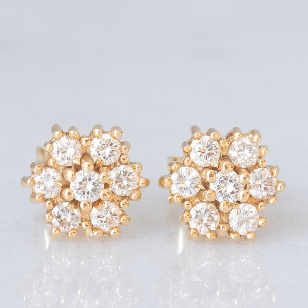 Orecchini a margherita vintage in oro giallo 14K con diamanti di taglio brillante (0.50ctw ca.)