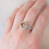 Anello ballerina in platino con topazio imperiale (1.85ct) e diamanti (0.72ctw), anni ‘80/‘90