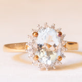 Vintage-Gänseblümchenring aus 9-karätigem Gelbgold mit Aquamarin (ca. 2 Karat) und Diamanten (ca. 0.18 Karat), Jahr 2005