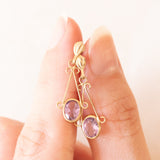Vintage-Tropfenohrringe aus 9-karätigem Gelbgold mit Amethysten (ca. 1 Karat), 50er/60er Jahre