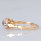 Anello vintage in oro giallo 9K con zaffiri (0.20ctw ca.) e diamanti (0.18ctw ca.), anni ‘70/‘80