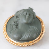 Spilla antica in oro giallo 18K con cammeo su lava rappresentante la dea Diana, fine ‘800