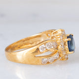 Un’alba sul mare - Anello vintage a fascia e a margherita in oro giallo 18K con zaffiro e diamanti