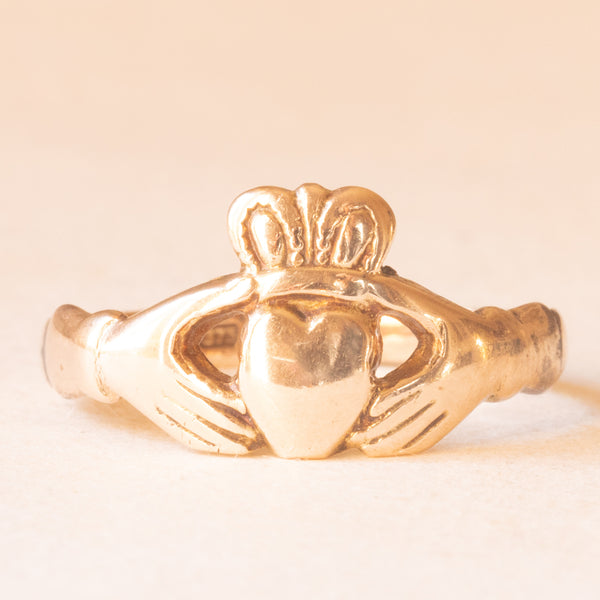 Raro anello Claddagh antico originale irlandese in oro giallo 9K, anno 1833