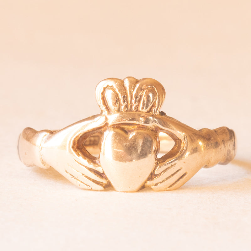 Raro anello Claddagh antico originale irlandese in oro giallo 9K, anno 1833