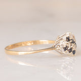 Anello vintage in oro giallo 9K con zaffiri (0.14ctw ca.) e diamanti (0.16ctw ca.), anno 1987