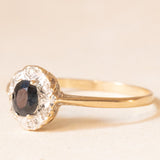 Anello a margherita vintage in oro giallo 9K con zaffiro (0.40ct ca.) e diamanti (0.06ctw ca.), anno 1987
