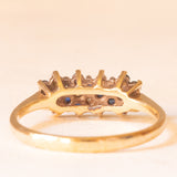Anello vintage in oro giallo 9K con zaffiri (0.22ctw ca.) e diamanti (0.16ctw ca.), anno 1989