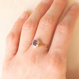 Anello a margherita vintage in oro giallo 9K con ametista (0.40ct ca.) e diamanti, anni ‘80