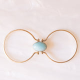 Anello doppio girevole vintage in oro giallo 9K con amazonite e ambra, anni ‘70/‘80