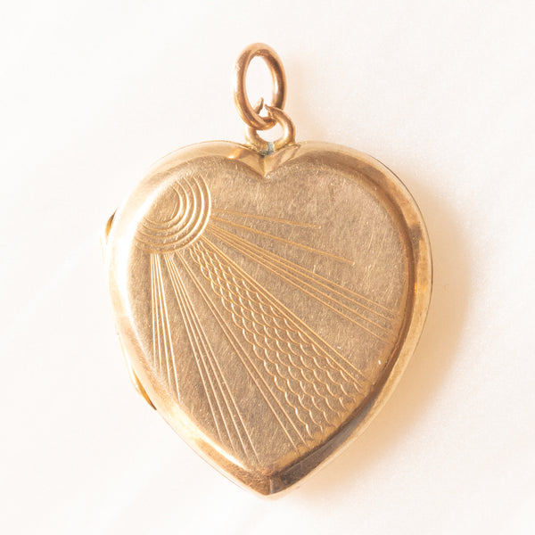 Ciondolo portafoto vintage a forma di cuore con lamina in oro giallo 9K su metallo