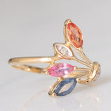 Anello a fiore vintage in oro giallo 9K con zaffiri (0.60ctw ca.) e diamanti