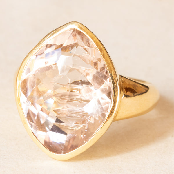 Anello da cocktail vintage in oro giallo 14K con morganite (10ct ca.), anni ‘70/‘80