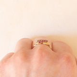 Anello vintage in oro giallo e bianco 14K con rubini e diamante, anni ‘70