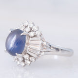 Anello ballerina vintage in platino con zaffiro stellato (4.59ct) e diamanti (0.85ctw), anni '90