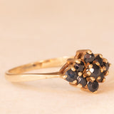 Anello a fiore vintage in oro giallo 9K con zaffiri (0.30ctw ca.), anni ‘80