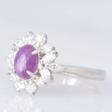 Anello a margherita vintage in platino con rubino (1.61ct) e diamanti (0.60ctw), anni ‘80/‘90