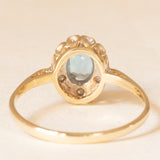 Vintage-Gänseblümchen-Ring aus 9-karätigem Gelb- und Weißgold mit blauem Topas (ca. 0.40 ct) und Diamanten (ca. 0.03 ctw), Jahr 1989