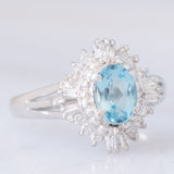 Anello ballerina vintage in platino con acquamarina (0.60ct) e diamanti (0.27ctw), anni ‘80